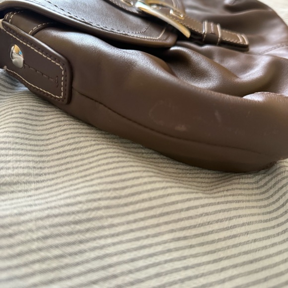 Coach Pleated Brown Leather Shoulder Buckle Bag - Picture 12 of 15
